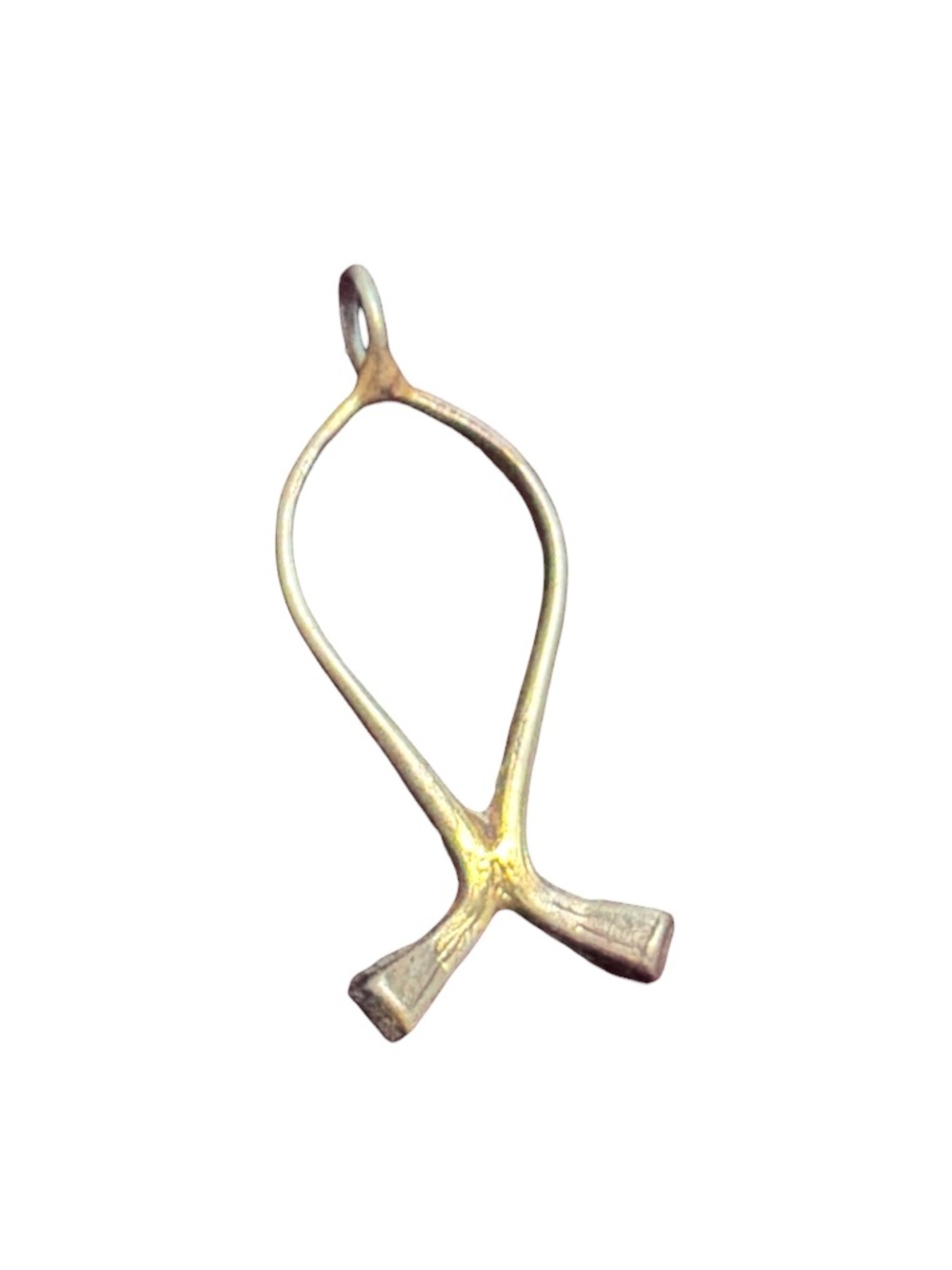 Vintage Wishbone Horse Shoe Nail Pendant Necklace Charm - Silver Tone